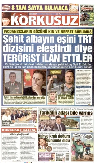 Korkusuz Gazetesi 18 Ağustos 2026 günün manşeti