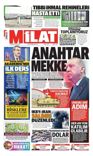 Milat Gazetesi 18 Ağustos 2026 günün manşeti