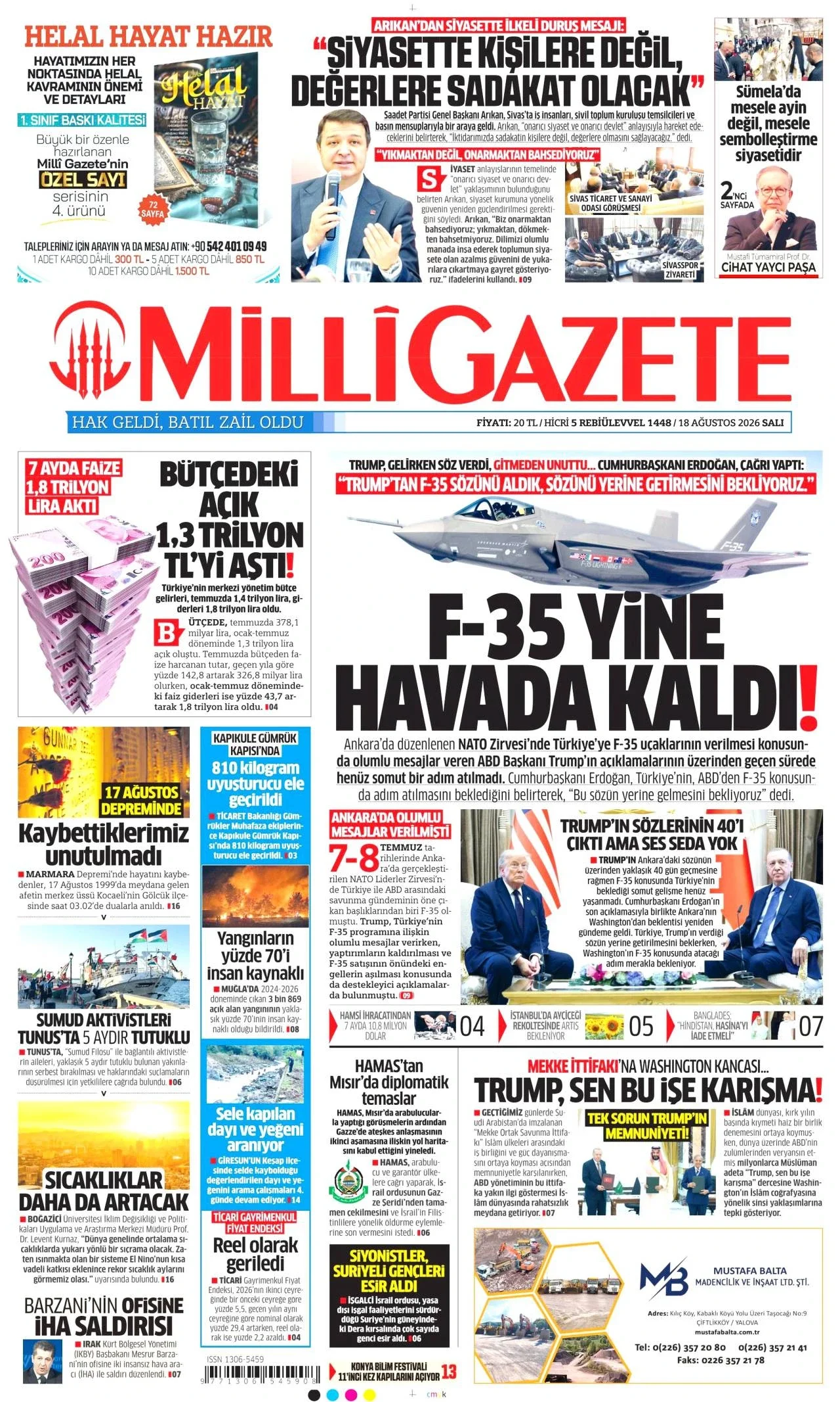 Milli Gazete - 18 Ağustos 2026 günün manşeti