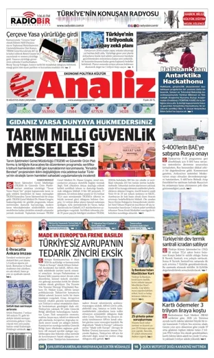 Analiz Gazetesi 19 Ağustos 2026 günün manşeti