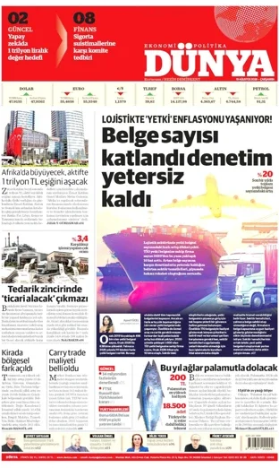 Dünya Gazetesi 19 Ağustos 2026 günün manşeti