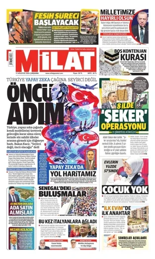 Milat Gazetesi 19 Ağustos 2026 günün manşeti