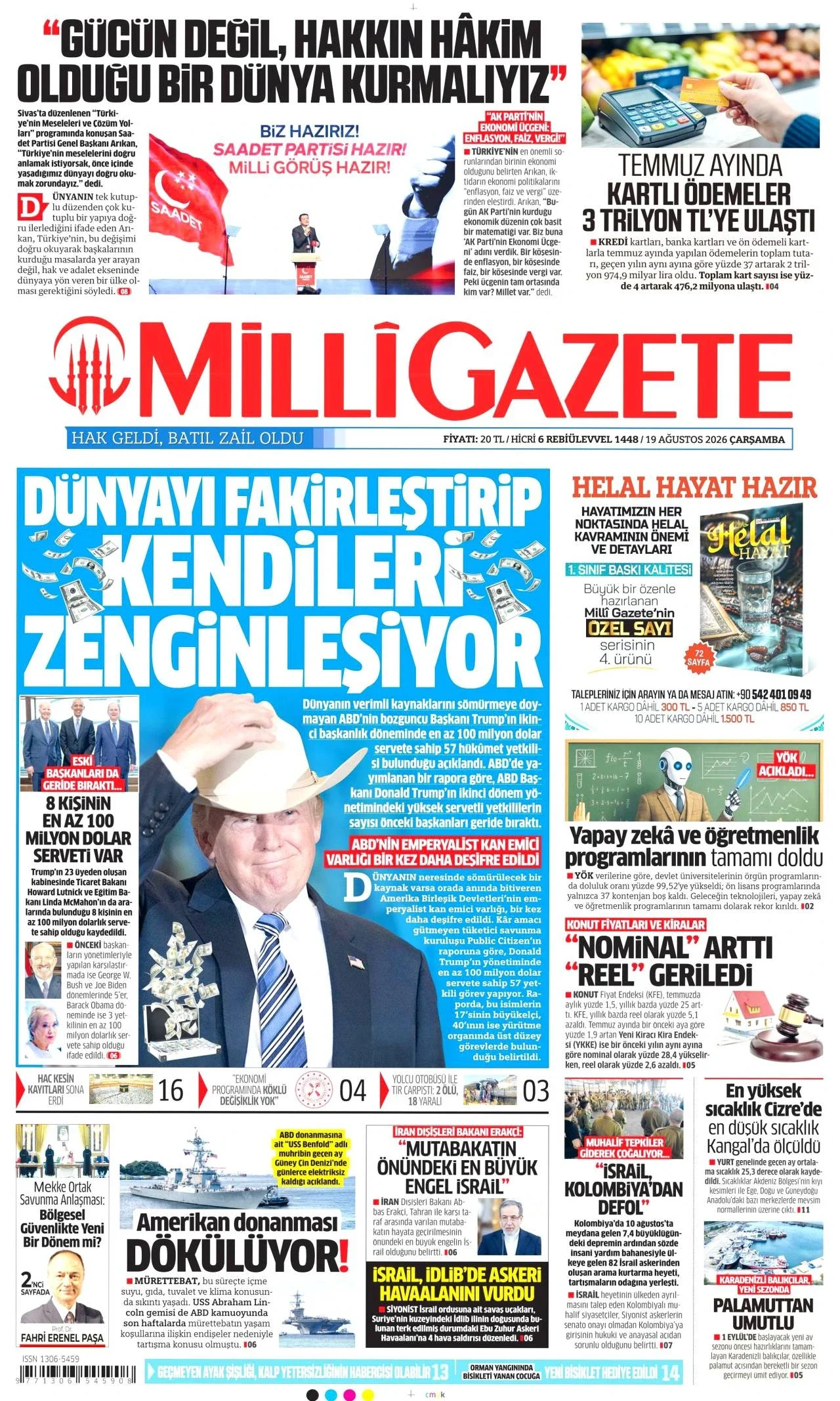 Milli Gazete birinci sayfası - 19 Ağustos 2026