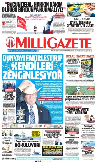 Milli Gazete 19 Ağustos 2026 günün manşeti