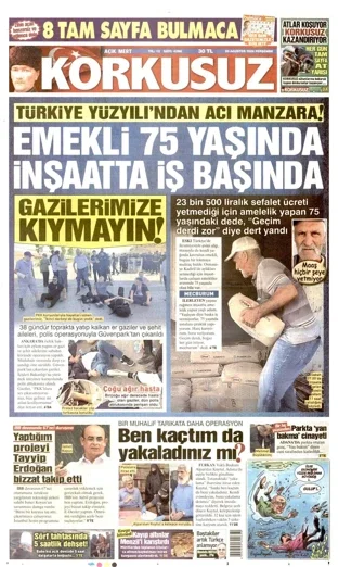 Korkusuz Gazetesi 20 Ağustos 2026 günün manşeti