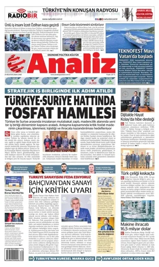 Analiz Gazetesi 21 Ağustos 2026 günün manşeti