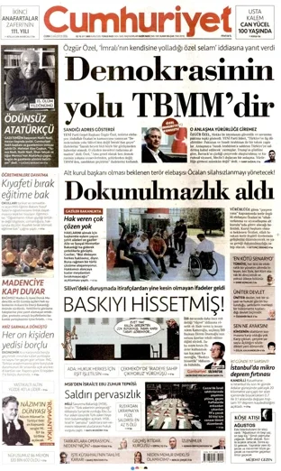 Cumhuriyet Gazetesi 21 Ağustos 2026 günün manşeti