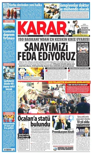 Karar Gazetesi 21 Ağustos 2026 günün manşeti