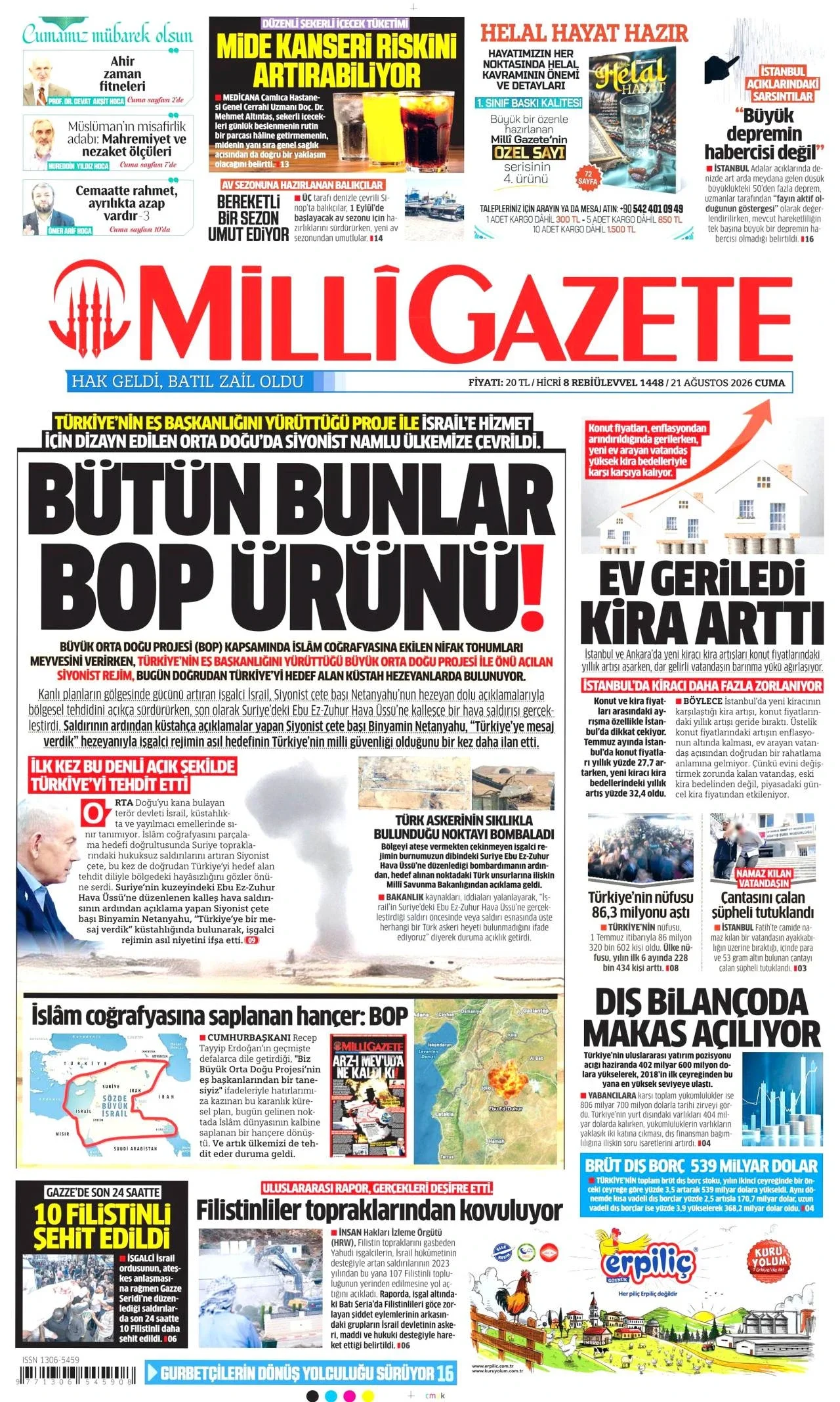 Milli Gazete - 21 Ağustos 2026 günün manşeti