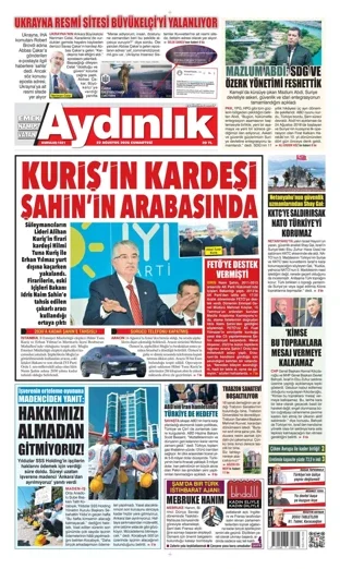 Aydınlık Gazetesi 22 Ağustos 2026 günün manşeti