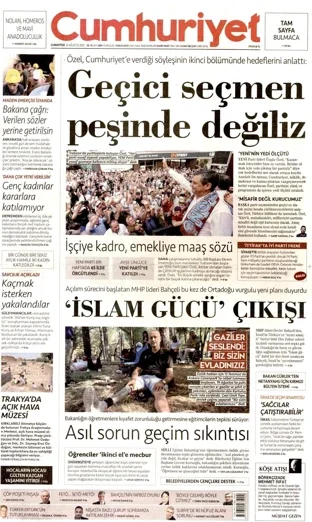 Cumhuriyet Gazetesi 22 Ağustos 2026 günün manşeti