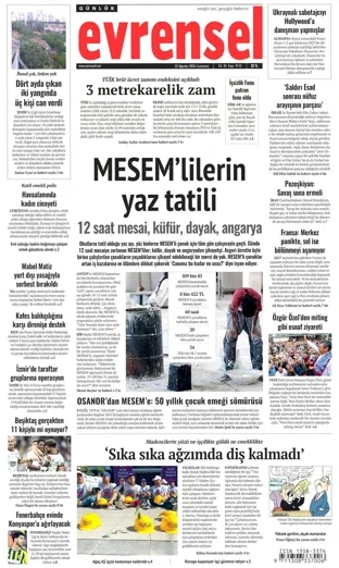 Evrensel Gazetesi 22 Ağustos 2026 günün manşeti