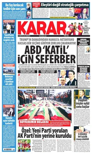 Karar Gazetesi 22 Ağustos 2026 günün manşeti
