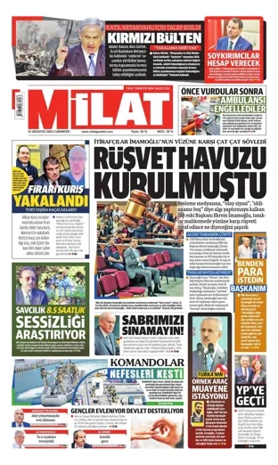 Milat Gazetesi 22 Ağustos 2026 günün manşeti
