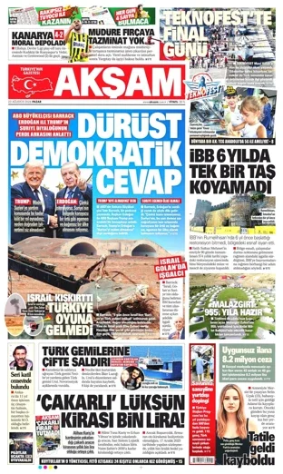 Akşam Gazetesi 23 Ağustos 2026 günün manşeti
