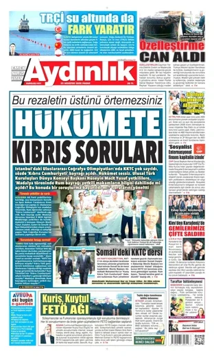 Aydınlık Gazetesi 23 Ağustos 2026 günün manşeti