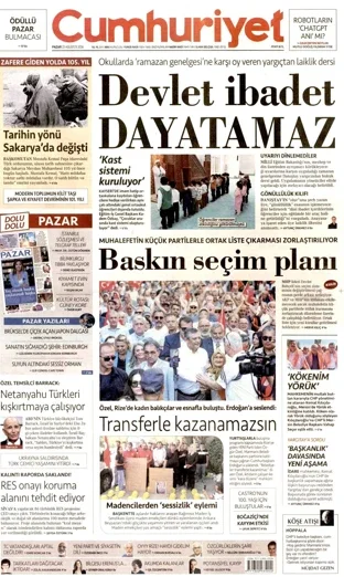 Cumhuriyet Gazetesi 23 Ağustos 2026 günün manşeti