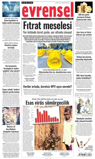 Evrensel Gazetesi 23 Ağustos 2026 günün manşeti