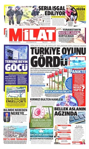 Milat Gazetesi 23 Ağustos 2026 günün manşeti