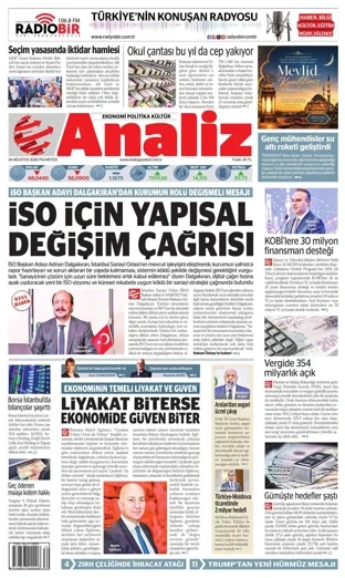 Analiz Gazetesi 24 Ağustos 2026 günün manşeti