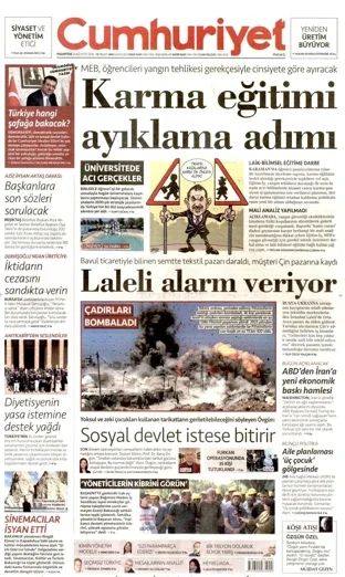 Cumhuriyet Gazetesi 24 Ağustos 2026 günün manşeti