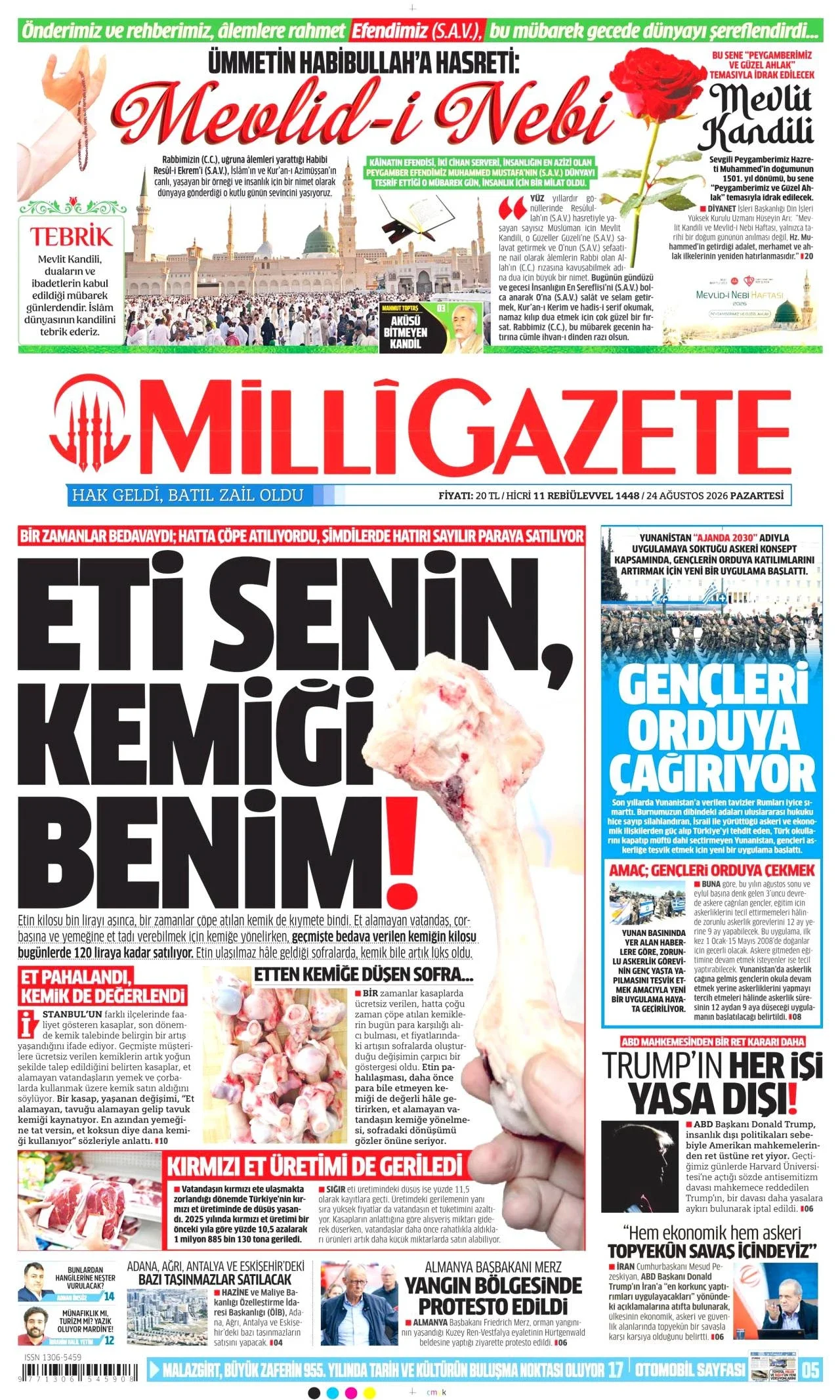 Milli Gazete - 24 Ağustos 2026 günün manşeti