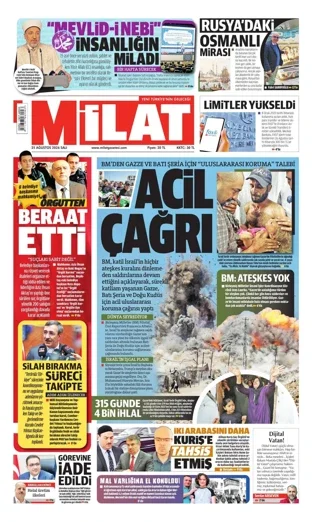 Milat Gazetesi 25 Ağustos 2026 günün manşeti