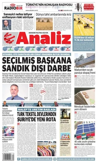 Analiz Gazetesi 26 Ağustos 2026 günün manşeti