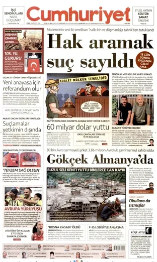 Cumhuriyet Gazetesi 28 Ağustos 2026 günün manşeti