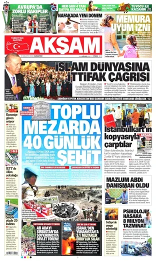 Akşam Gazetesi 29 Ağustos 2026 günün manşeti