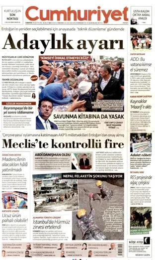 Cumhuriyet Gazetesi 29 Ağustos 2026 günün manşeti