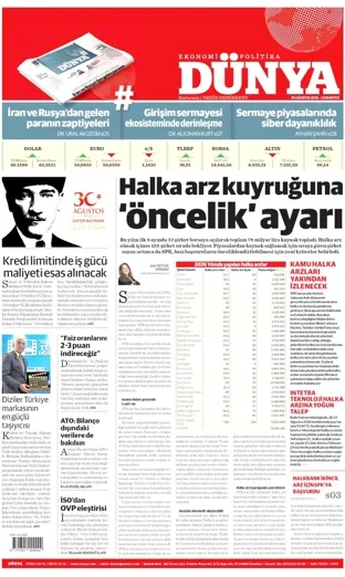 Dünya Gazetesi 29 Ağustos 2026 günün manşeti
