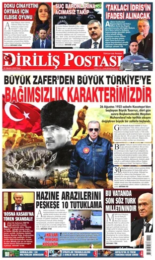 Diriliş Postası Gazetesi 30 Ağustos 2026 günün manşeti