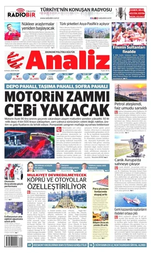 Analiz Gazetesi 6 Eylül 2026 günün manşeti