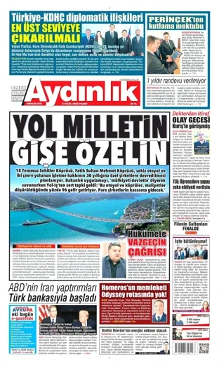 Aydınlık Gazetesi 6 Eylül 2026 günün manşeti