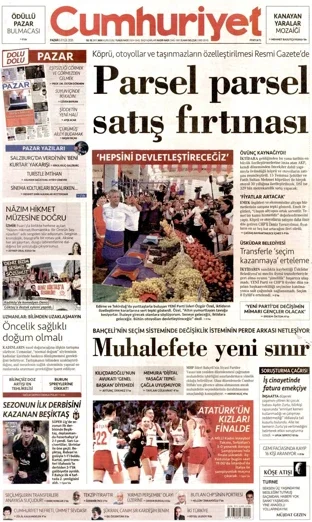 Cumhuriyet Gazetesi 6 Eylül 2026 günün manşeti
