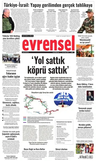 Evrensel Gazetesi 6 Eylül 2026 günün manşeti