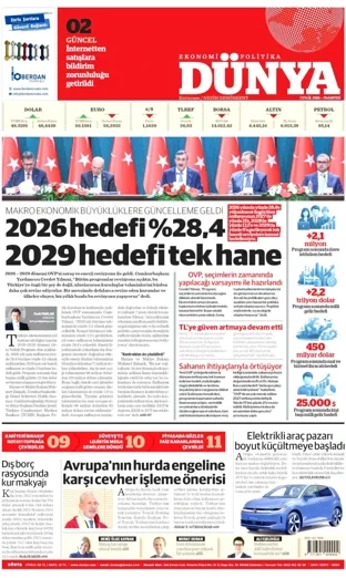 Dünya Gazetesi 7 Eylül 2026 günün manşeti