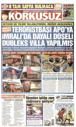 Korkusuz Gazetesi 13 Eylül 2026 günün manşeti