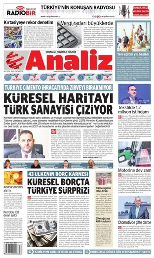 Analiz Gazetesi 14 Eylül 2026 günün manşeti