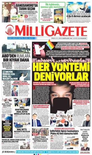 Milli Gazete 14 Eylül 2026 günün manşeti