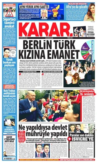 Karar Gazetesi 22 Eylül 2026 günün manşeti