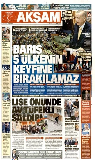 Akşam Gazetesi 23 Eylül 2026 günün manşeti