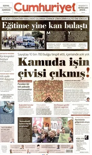 Cumhuriyet Gazetesi 23 Eylül 2026 günün manşeti
