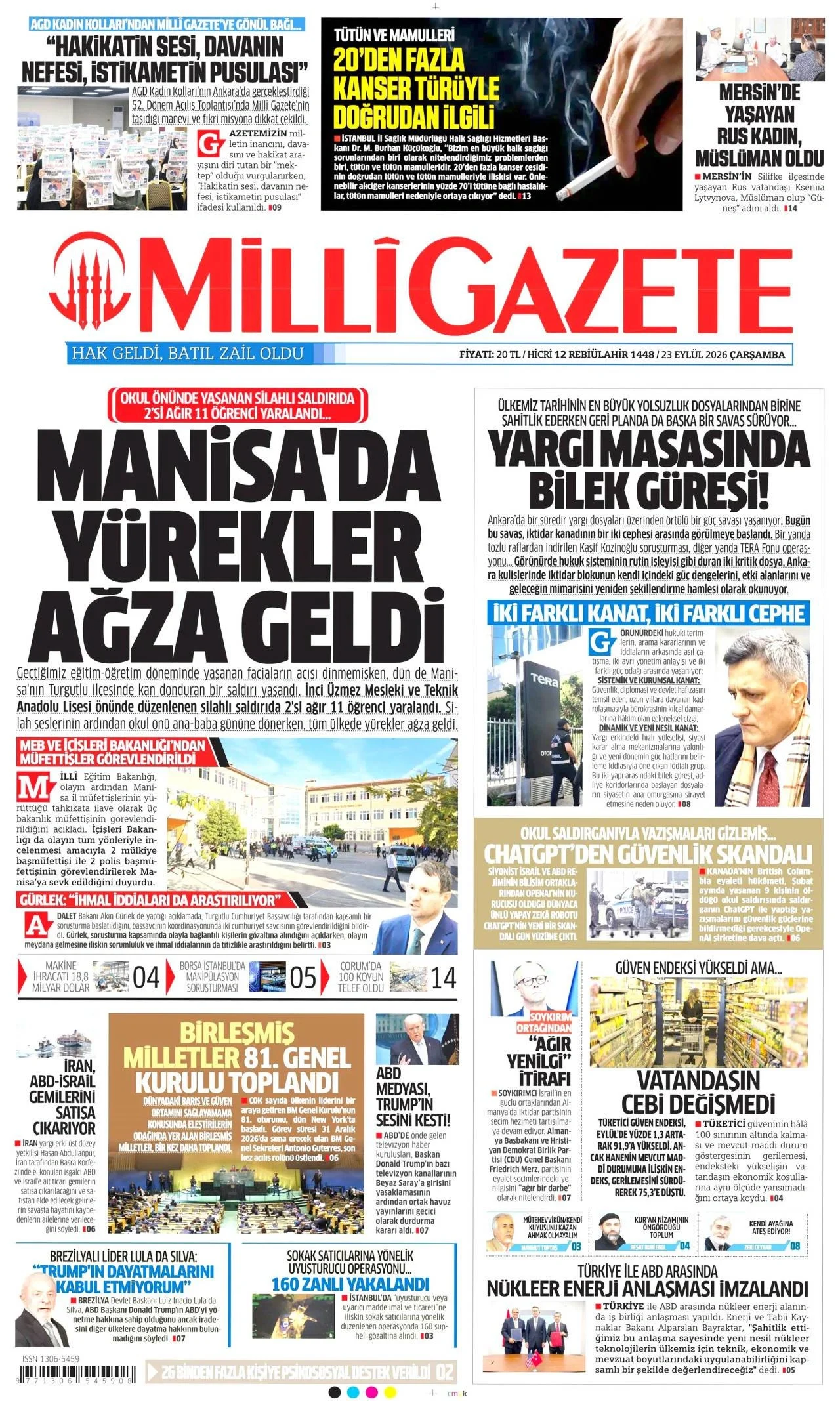 Milli Gazete - 23 Eylül 2026 günün manşeti