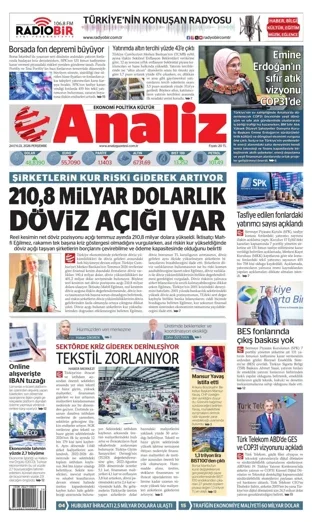 Analiz Gazetesi 24 Eylül 2026 günün manşeti