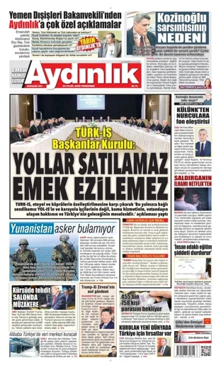 Aydınlık Gazetesi 24 Eylül 2026 günün manşeti