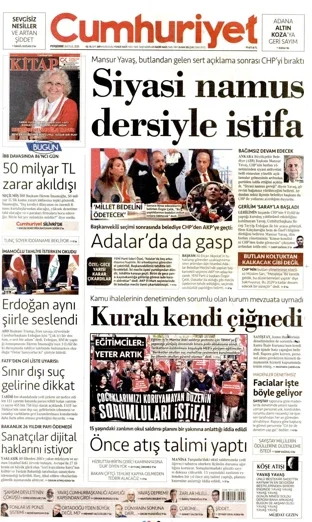 Cumhuriyet Gazetesi 24 Eylül 2026 günün manşeti