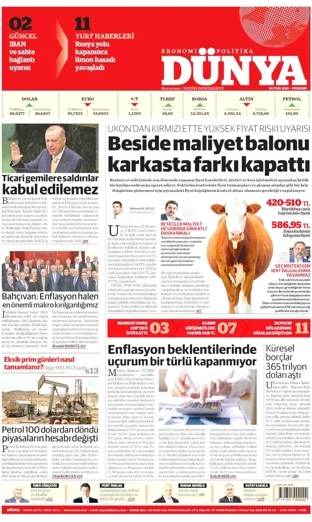 Dünya Gazetesi 24 Eylül 2026 günün manşeti