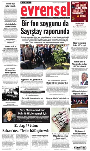 Evrensel Gazetesi 24 Eylül 2026 günün manşeti